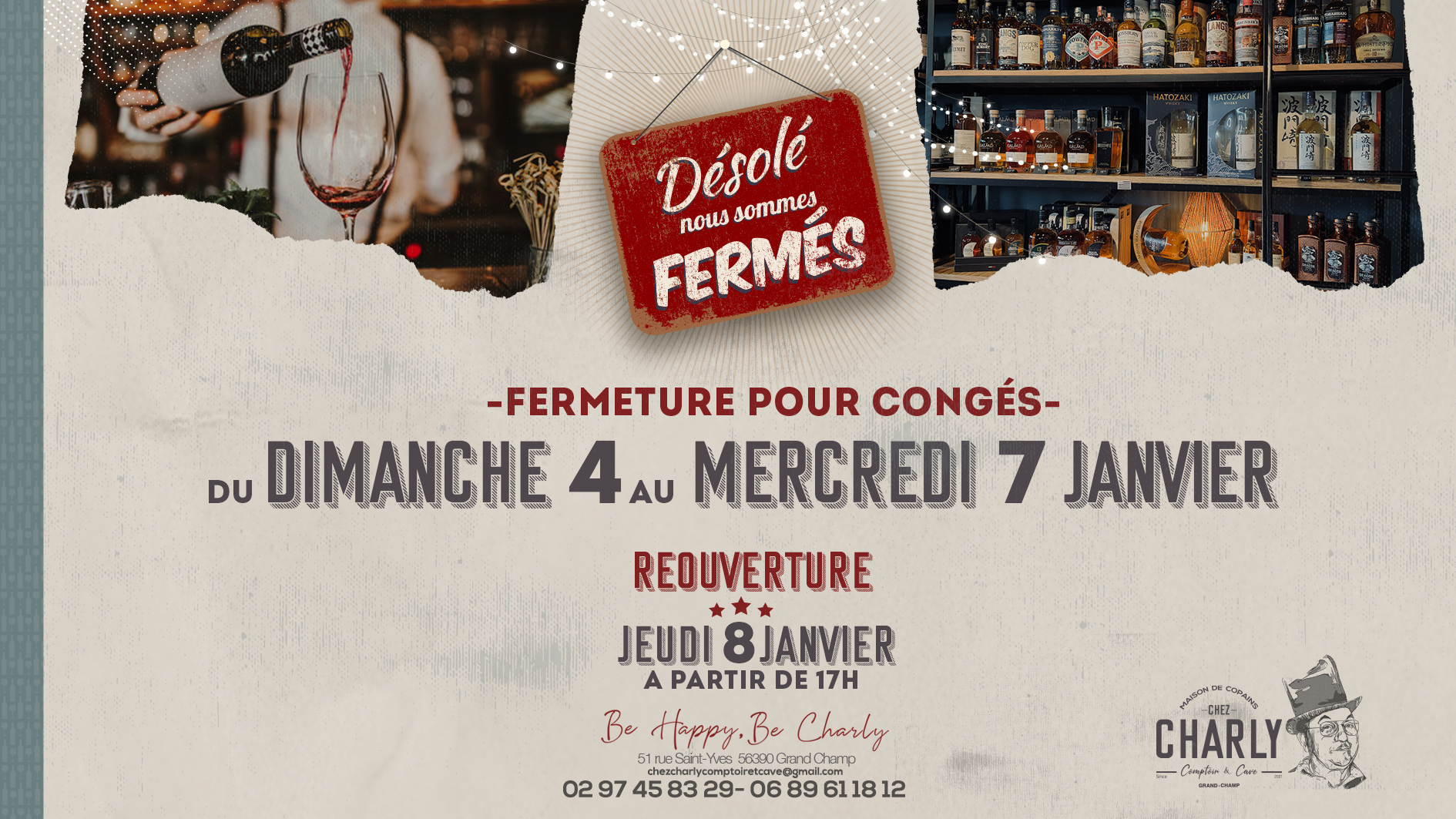 Fermeture pour congés du dimanche 4 au Mercredi 7 Janvier